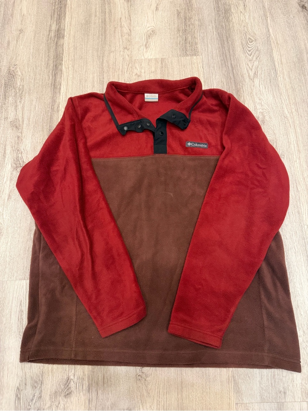 Columbia XL Red Brown Colorblock Fleece Snap Pullover Outdoor